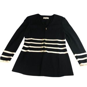 Women's St. John Collection By Marie Gray Black/White Striped Wool+ Sweater. 8